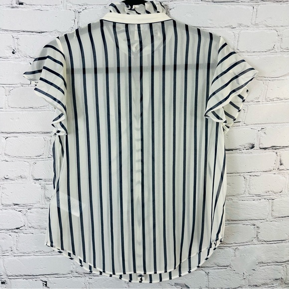 LAUREN RALPH LAUREN STRIPED RUFFLE TRIM CHIFFON BLOUSE SIZE (XSP). - Picture 12 of 14